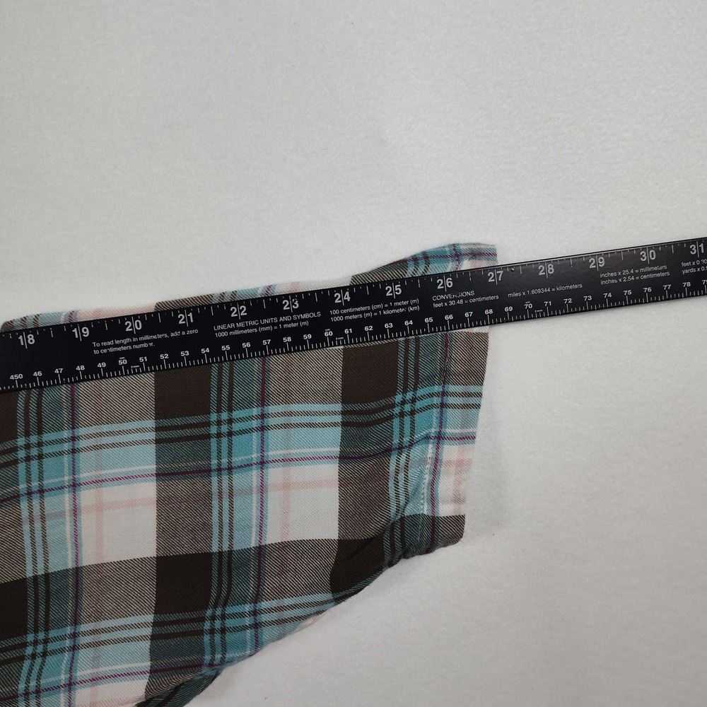 Catherines Petite Plus 3XWP Plaid Open Front Cardigan Blue Brown Rayon Draped - Picture 8 of 10